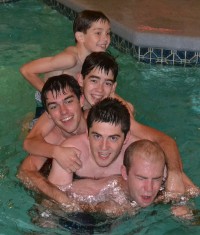 Boys swimming after board games